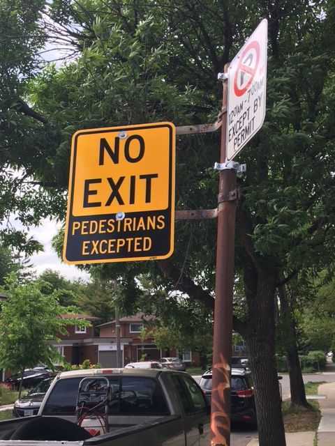 No Exit sign with Pedestrians Excepted pendant