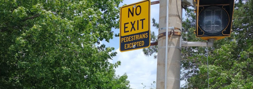 No Exit sign with Pedestrians Excepted pendant