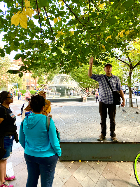 Dylan Reid speaks at Berczy Park